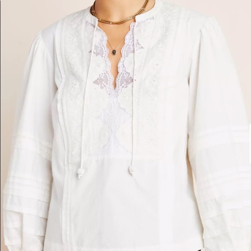 Delilah Pleated Lace Peasant Blouse